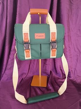 Canon Green Canvas Camera Bag with Cream Straps